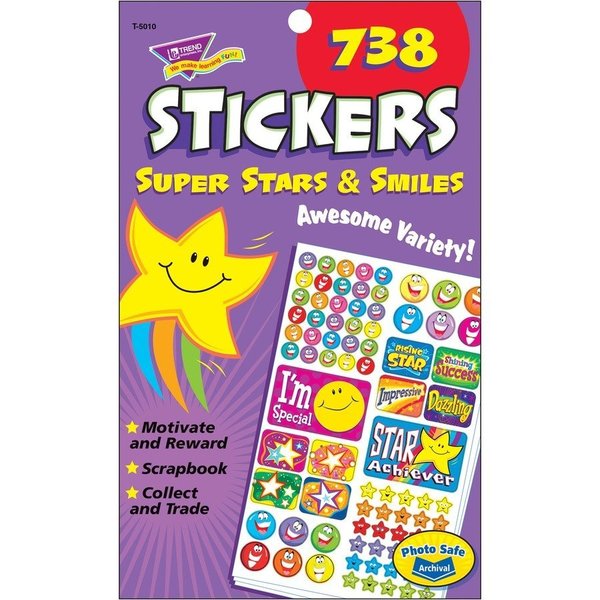 Trend Super Stars & Smiles Stickers, 738 Stickers, 1/PD, Multi TEPT5010
